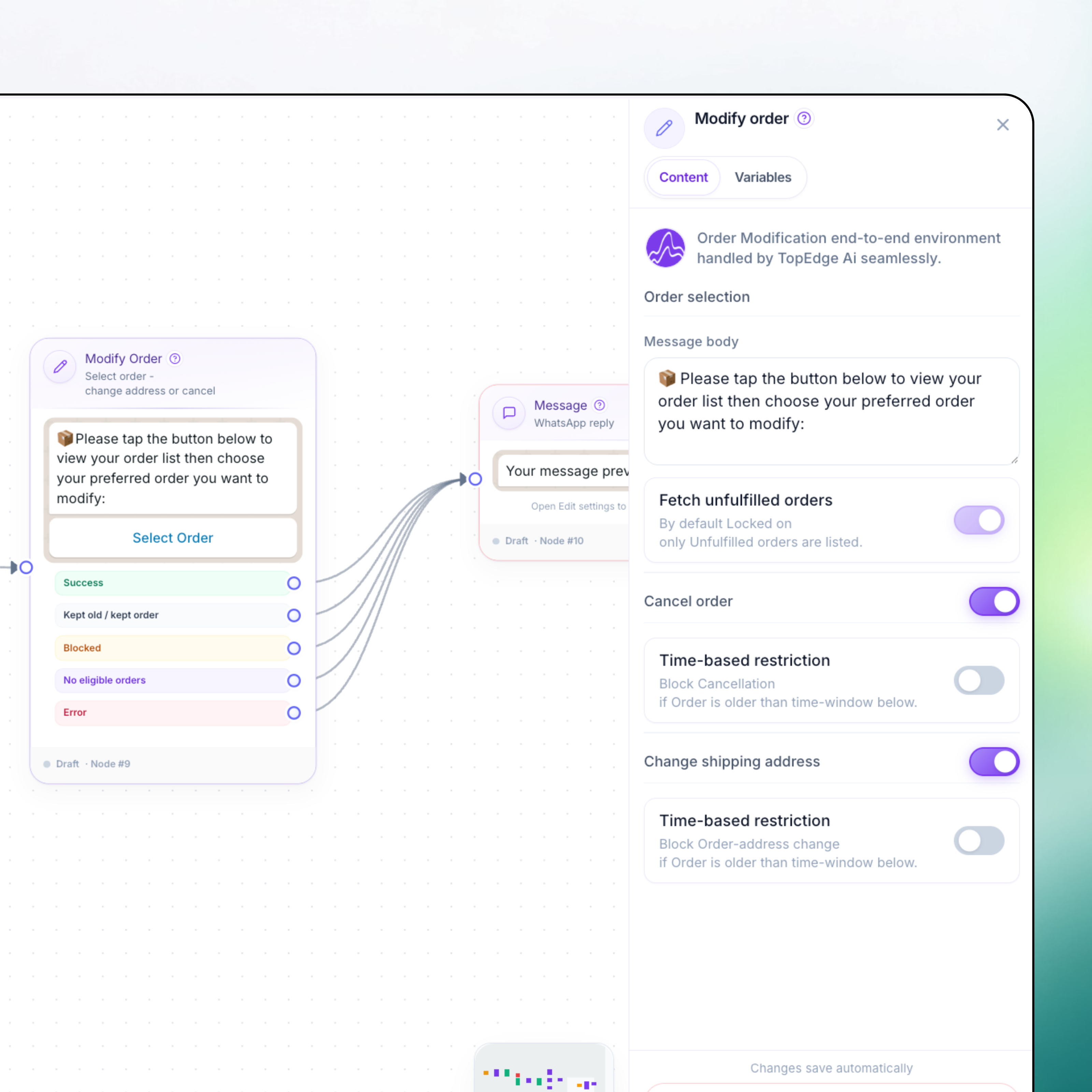 Shopify webhook sync status for WhatsApp flow automation