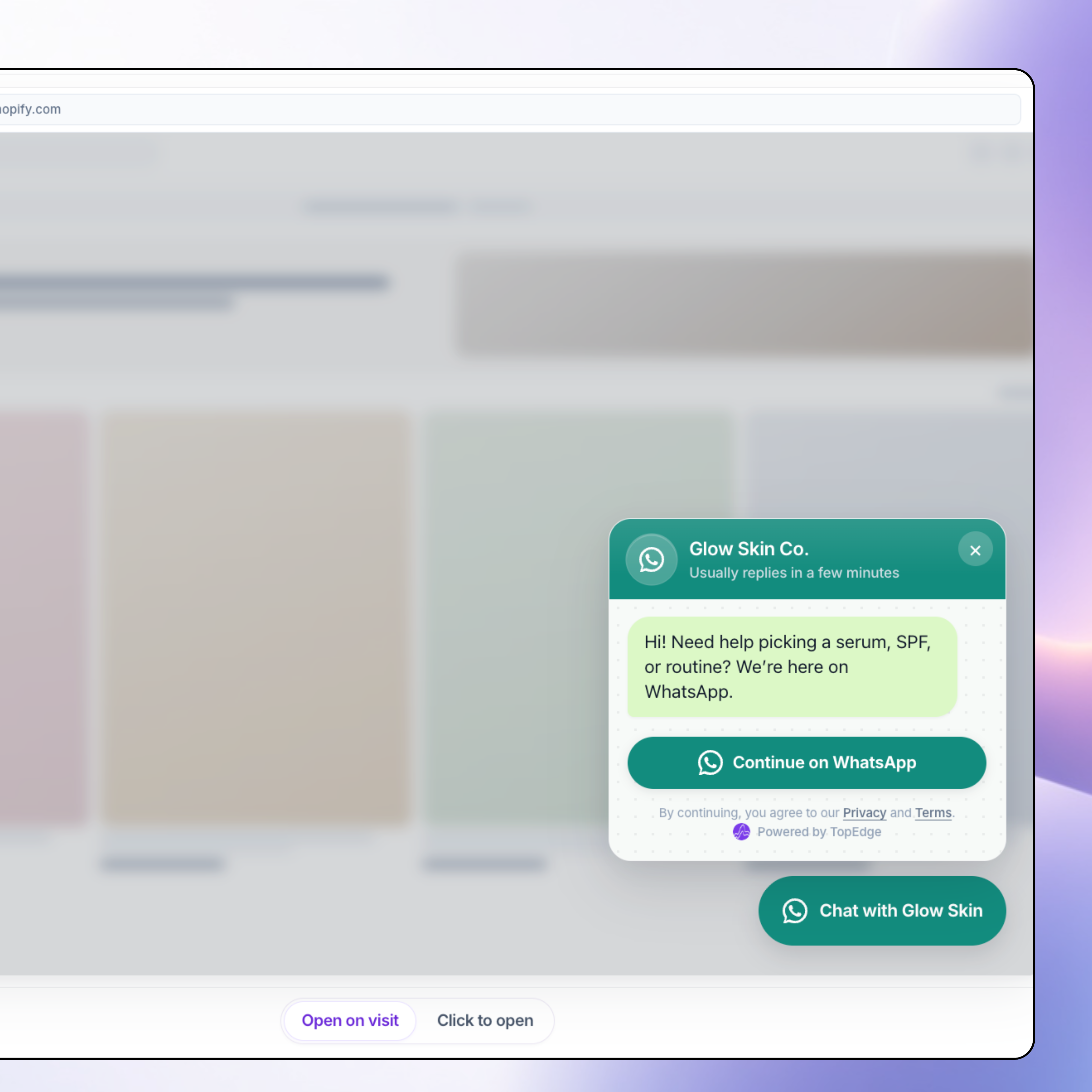 Shopify storefront WhatsApp chat widget with phone capture
