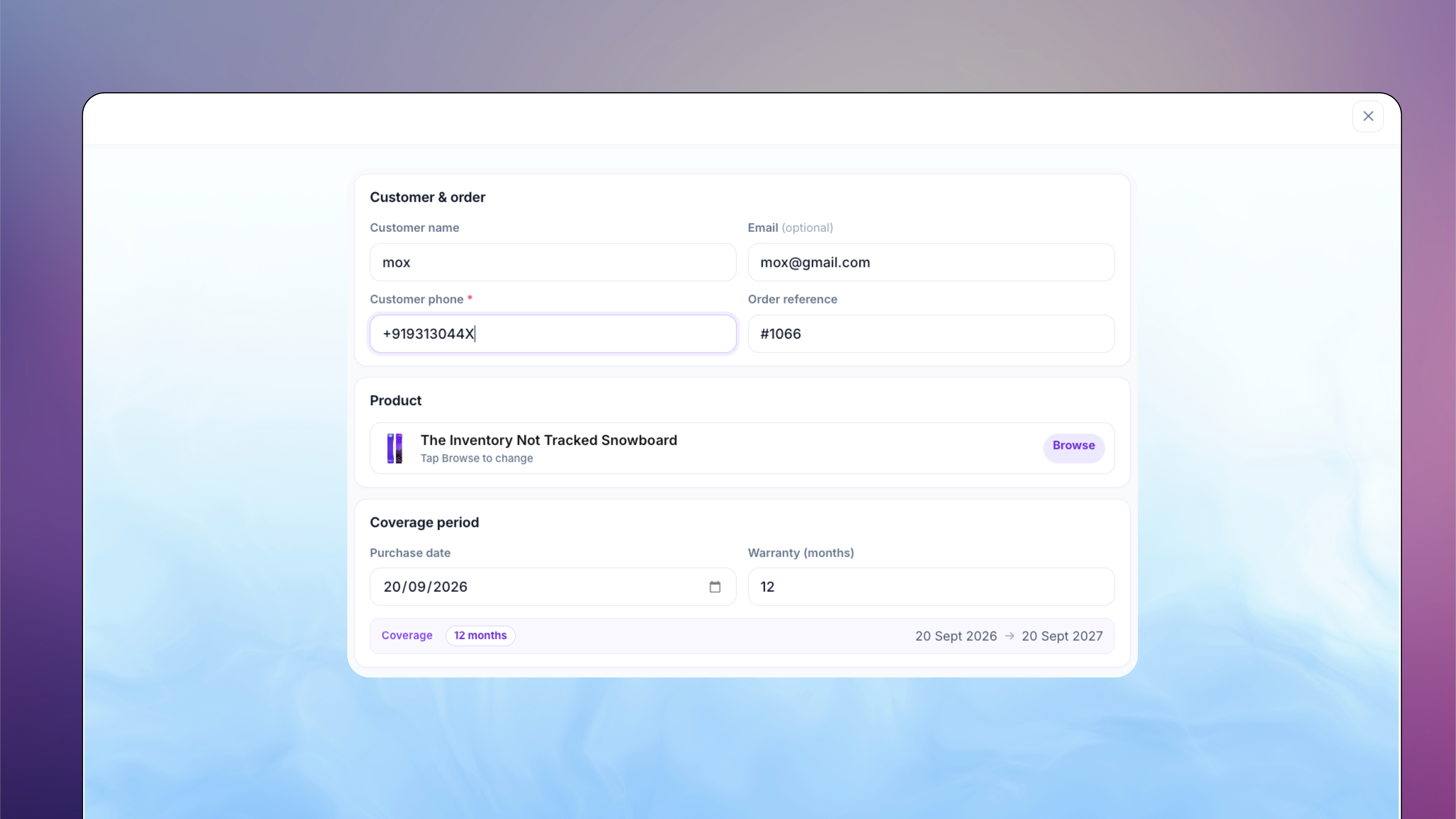 Manual warranty assign to Shopify order or support teammate